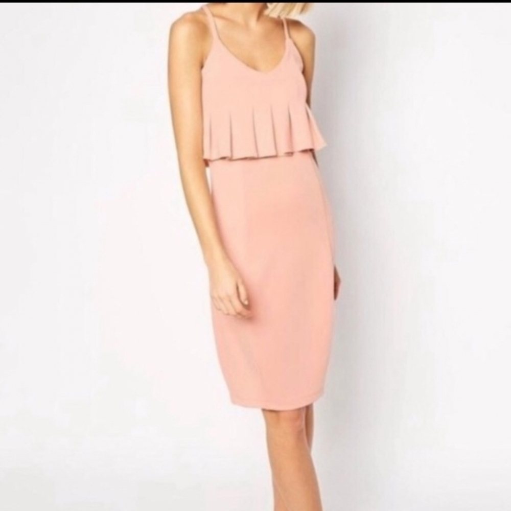 Lavish Alice Blush Ruffle Top Crossback Strap Dress Size 2 - Picture 5 of 8